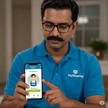 Person booking a maid service on their smartphone