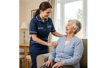 In-home caregiver assisting senior